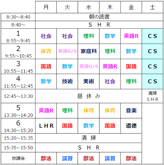 学校生活駿中生の1日